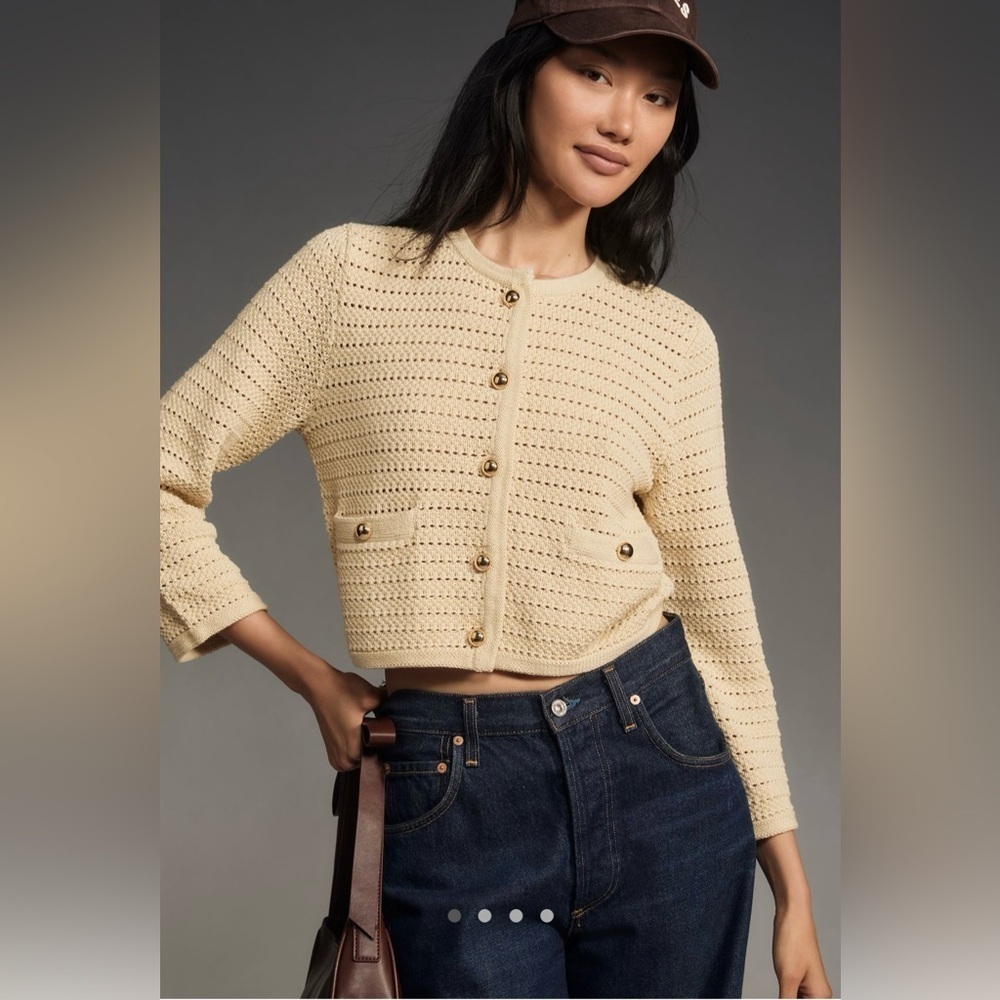 Reformation Charlotte Cardigan Cotton Button Down Sweater Gold Buttons Womens XS